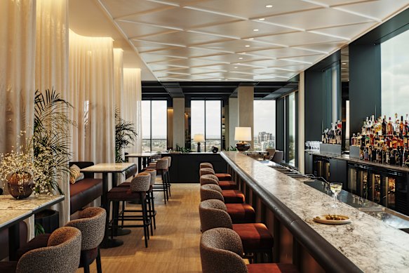 Rooftop bar and lounge area at Little National Hotel Adelaide.