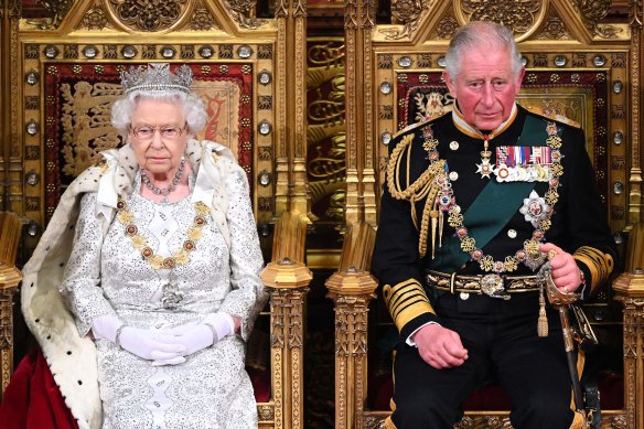 Queen Elizabeth II and Prince Charles during the state opening of the British Parliament in 2019. We’ve been seeing more of him and less of the monarch in recent weeks.