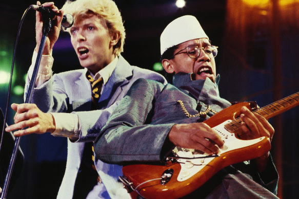 David Bowie and Carlos Alomar performing in France in 1983.