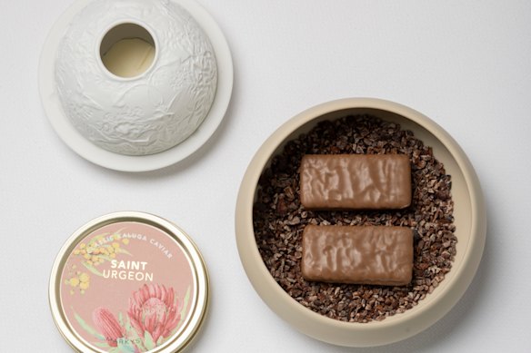 Caviar and Tim Tams are on the menu at Huso. Every Australian diner gets the chocolate biscuits at the end of their meal.