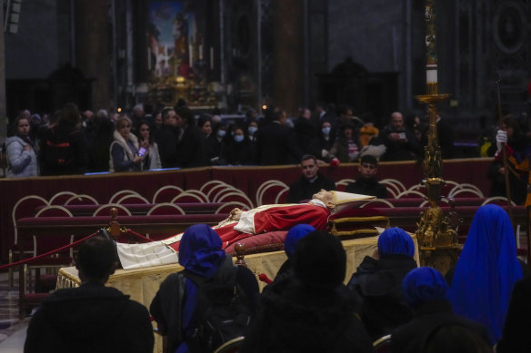 The body of late Pope Emeritus Benedict XVI is lied out in state inside St. Peter’s Basilica.