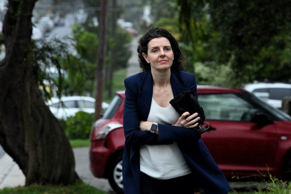 Allegra Spender visiting the scene of an antisemitic attack in Dover Heights in her electorate of Wentworth last month.