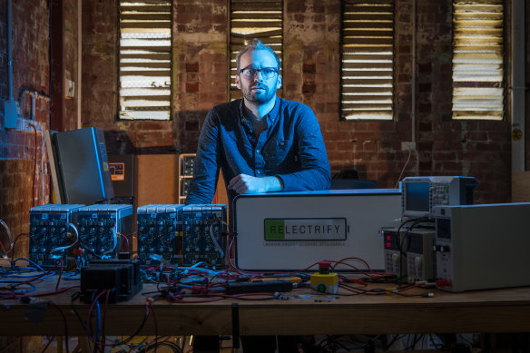 Relectrify co-founder Daniel Crowley. The Melbourne startup will receive federal funding to recondition spent electric vehicle batteries to store power on commercial and industrial sites.