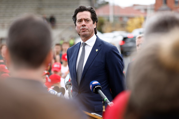 AFL CEO Gillon McLachlan at the announcement of the new team and stadium.