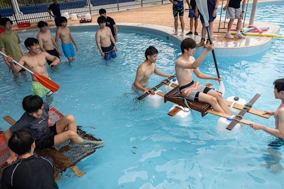 Some of the boys managed to make a raft that floated.