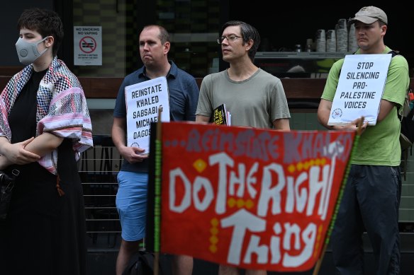 Protesters gathered two days after senior Creative Australia executives faced a Senate estimates hearing.