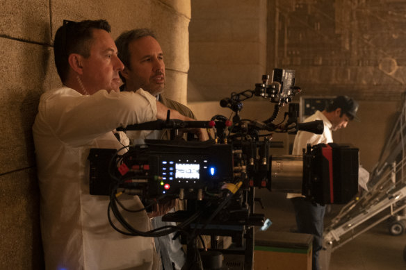 Greig Fraser with director Denis Villeneuve on the set of Dune.