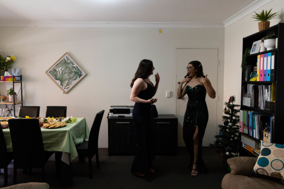 Mercoria Farhoud, from St George Girls High School, prepares for her group's pre-formal drinks.