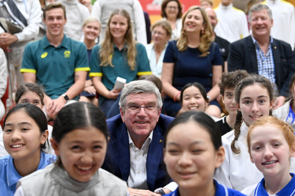 IOC president Thomas Bach at Yeronga State High School in 2022.