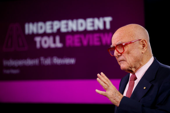 Professor Allan Fels during a press conference to discuss the Independent Toll Review  