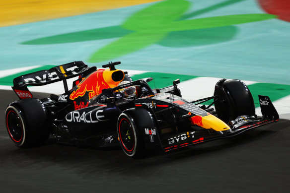 Max Verstappen driving his Red Bull  RB18 to victory