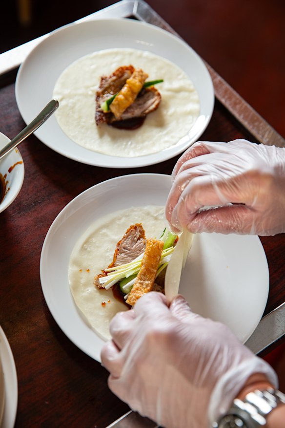 The peking duck pancakes at the Grand Orient in Perth.
