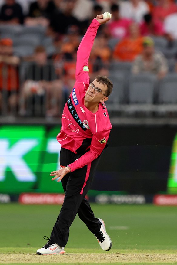 Todd Murphy bowling for the Sydney Sixers in the BBL earlier this month.