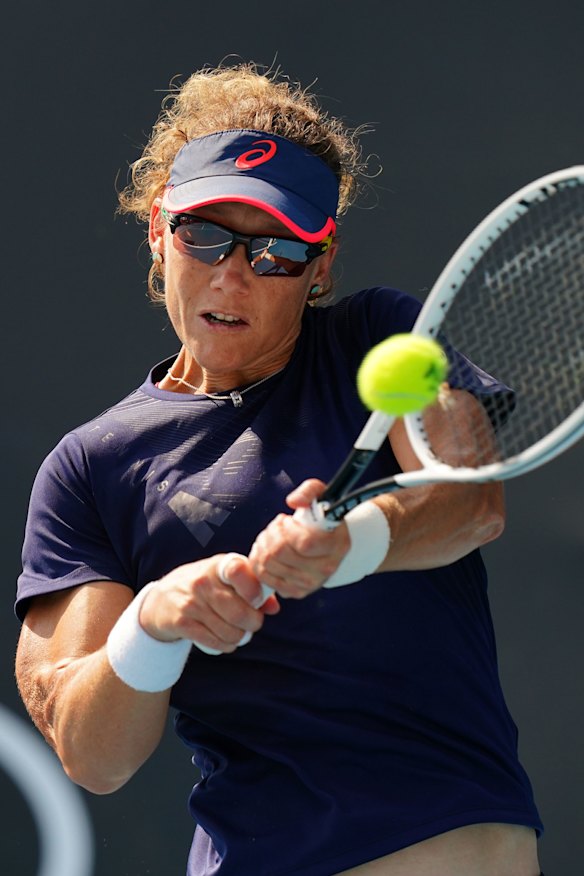 Sam Stosur practices at Melbourne Park in the lead-up to the Open.