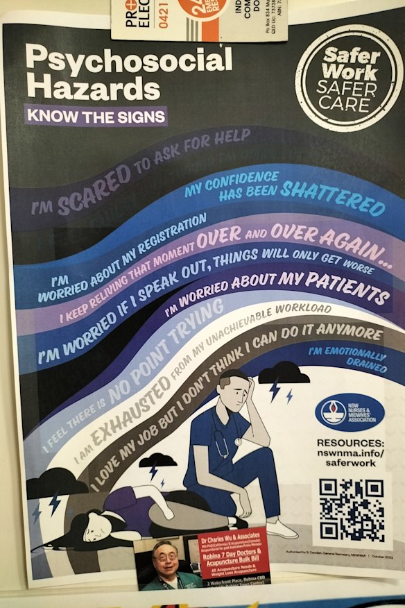 So concerned are the NSW Nurses and Midwives Association for the welfare of their members, it has started circulating these posters in hospitals.