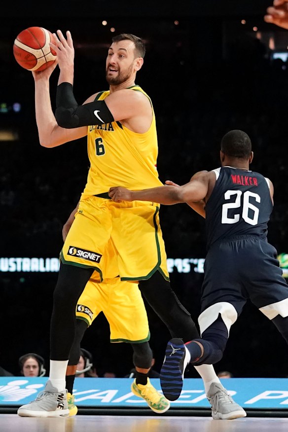 Boomers veteran Andrew Bogut starred against Team USA on Saturday.