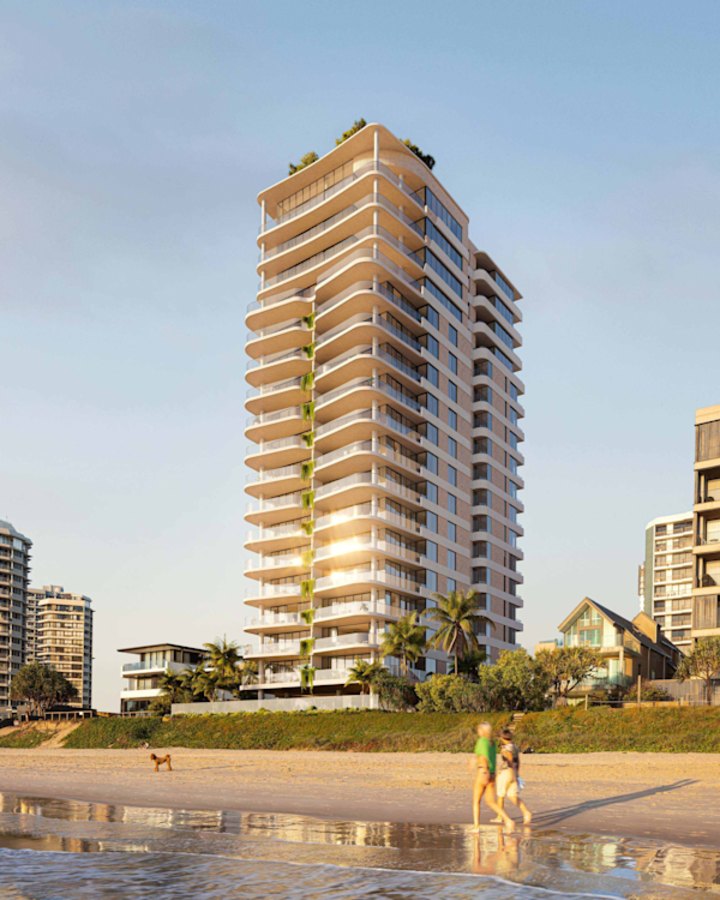 Render of the planned 21-level ARI Main Beach development on the Gold Coast that  ODUS and Metrics Credit Partners have acquired for $55.68m.