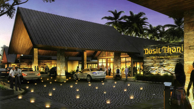 Artist impresions of the Dusit Thani Brookwater Golf and Spa Resort, found in promotional material.