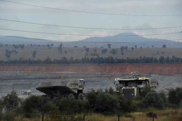 Heavy machinery working at the BHP Mt Arthur mine near Muswellbrook, NSW.