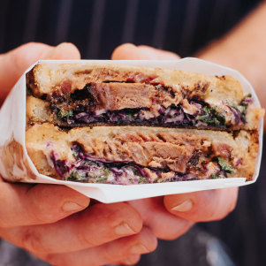 On A Roll’s brisket sandwich.