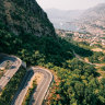 Cars negotiate tricky bends in the mountains above Kotor.