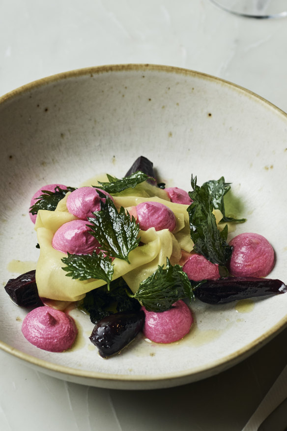 Smoked beetroot and goats cheese mousse.