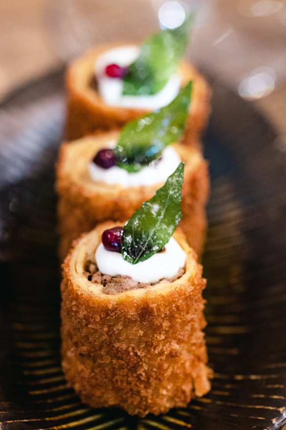 Many Little’s beef and goat’s curd pan rolls.