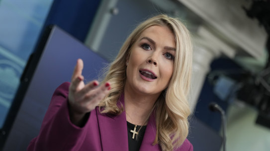 White House press secretary Karoline Leavitt speaks at the daily briefing at the White House in Washington.