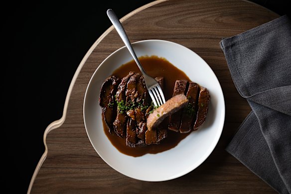 Black Angus steak with Diane sauce.