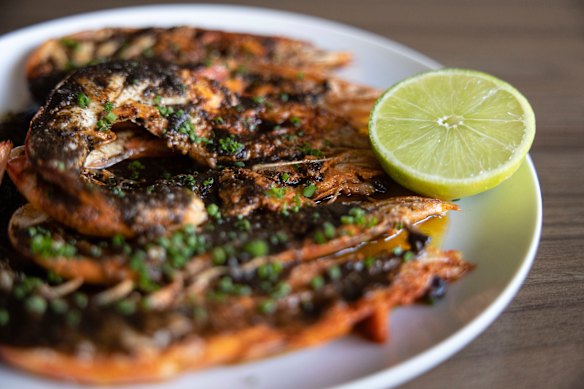 Skull Island prawns with black pepper butter, lime and chives. 