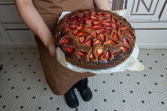 Brown butter strawberry cake at Luca Bakery.