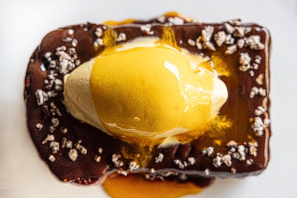 Passionfruit pain perdu (French toast) with salted caramel. 