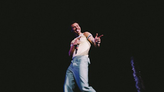 Harry Styles performing at HBF Park on February 20, 2023.