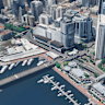 A 3D Google Earth render of the area around the Western Distributor onto Harbour Street, in Sydney’s CBD. Darling Harbour is to the south.
