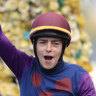Robbie Dolan gives a winning roar after taking out The Galaxy on Shelby Sixtysix