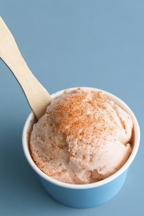 Pink guava with salt and chilli ice cream.