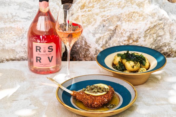 Crumbed lamb cutlets with a G.H. Mumm Champagne beurre noisette sauce at the Olympus Dining pavilion.