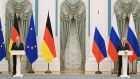 German Chancellor Olaf Scholz and Russian President Vladimir Putin hold a joint news conference in Moscow on February 15.