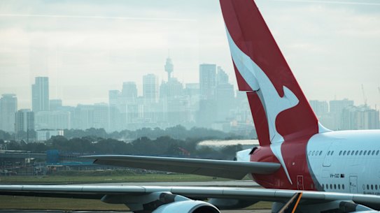 A Qantas A380 in Sydney. The airline has blamed a lack of air traffic control staff for many of the delays it suffers.