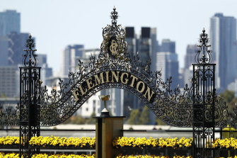 The finishing post at Flemington on Melbourne Cup day 2021.