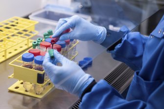 Blood samples from coronavirus vaccine trials are handled inside the University of Oxford's Jenner Institute. 