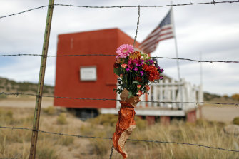 Flowers outside the Bonanza Creek ranch in Santa Fe, New Mexico, where the tragedy happened.