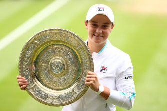 Ashleigh Barty celebrates her victory at Wimbledon.