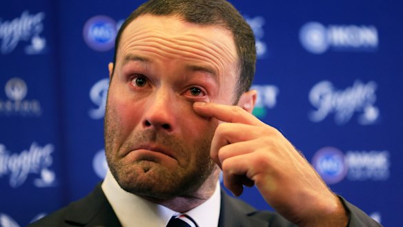Boyd Cordner gets emotional as he announces his retirement at the SCG.