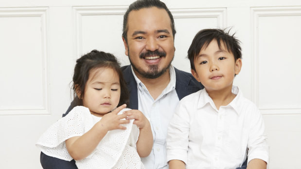 Adam Liaw with his children Anna and Christopher who said, “I like that daddy always plays with me."