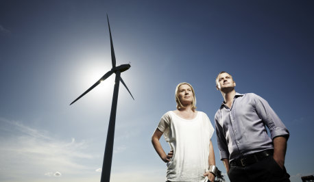 Holmes à Court with Mary Dougherty in 2012 at the country’s first community owned wind farm.