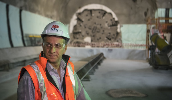 Transport Minister Andrew Constance at a Metro station site beneath Sydney's CBD.