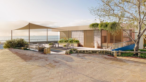 An artist impression of what the proposed Alchemy Sauna might look like above the North Cottesloe Surf Life Saving Club.