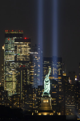 Twin towers of light rise above lower Manhattan on Wednesday to commemorate the victims of 9/11.