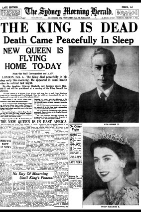 The front page of the Herald the day King George VI died.